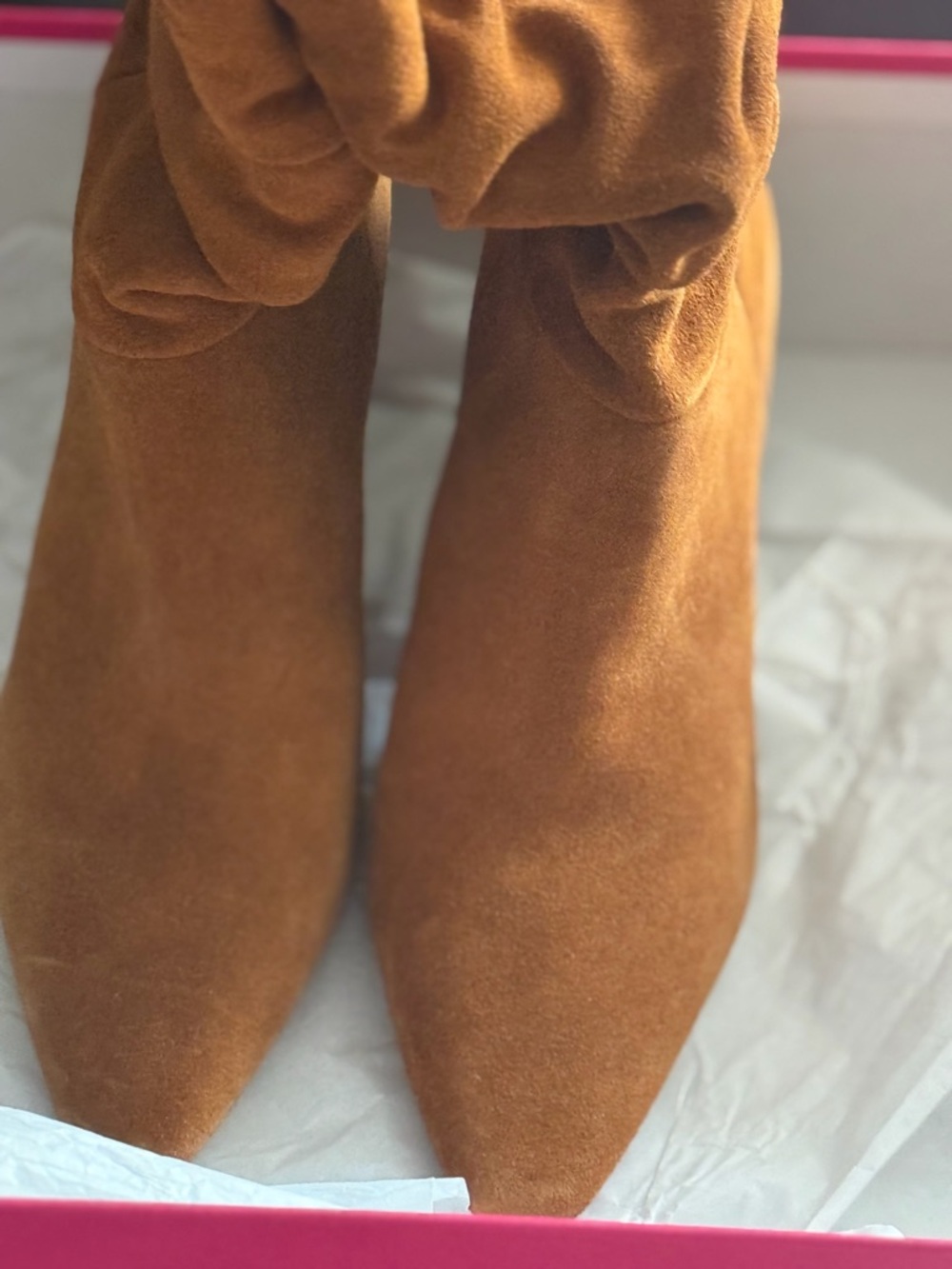 Vince Camuto Women's Suede Pointed Toe Ankle Boots - Cognac - Picture 2 of 5